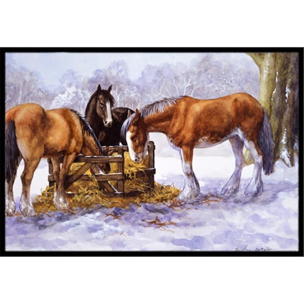 Micasa Horses Eating Hay in the Snow Indoor or Outdoor Mat24 x 36 MI256488 - main